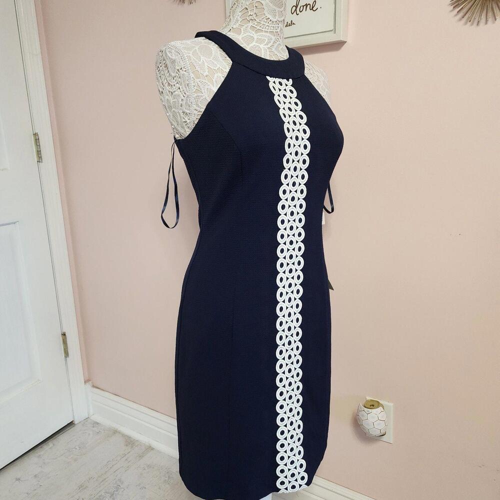 NWT Eliza J Navy Blue Halter Neck Circle shift dress adorb 4